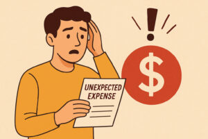 Surprised man holding an unexpected bill